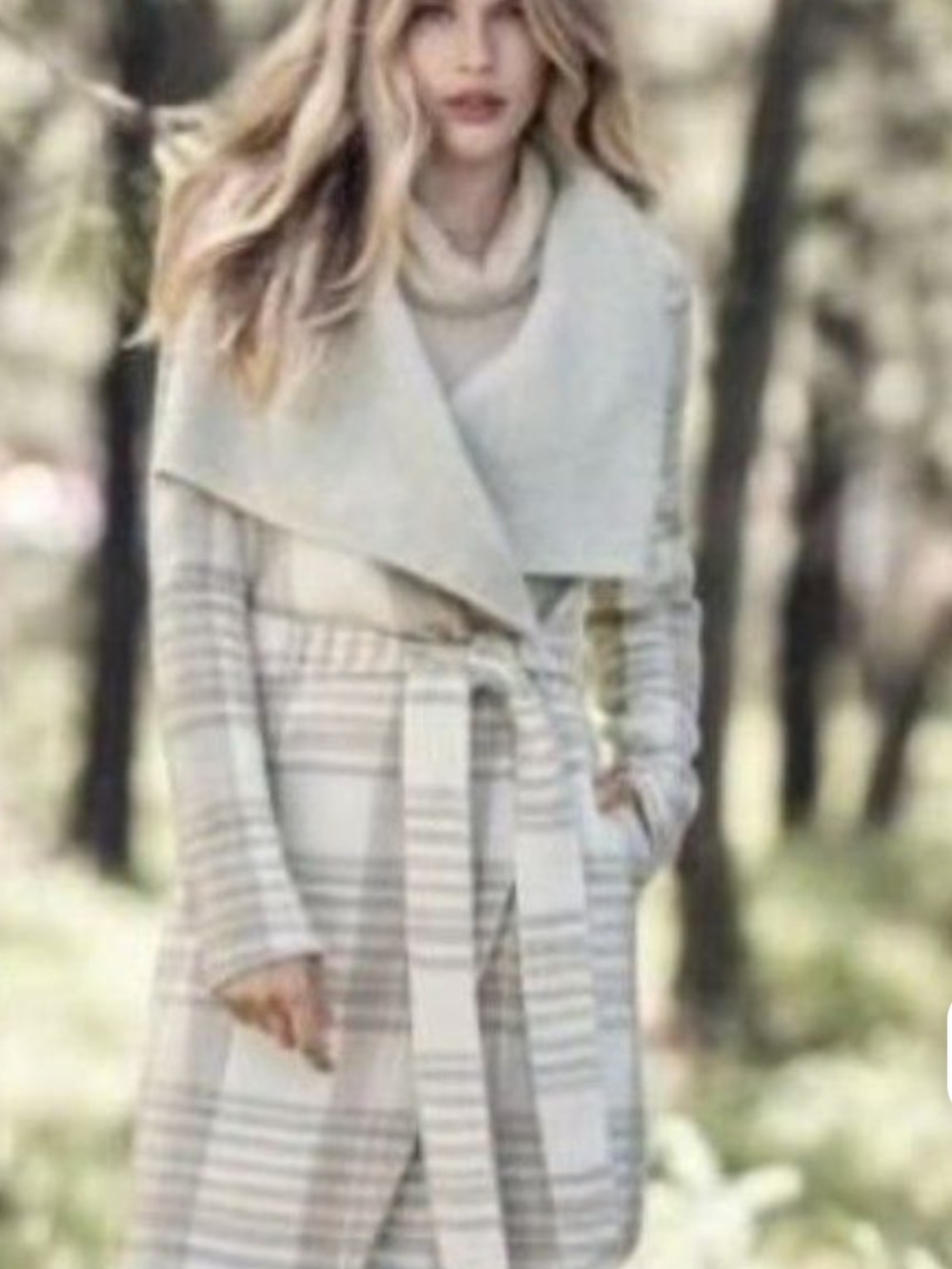 Forever New Cream Plaid Wrap Cardigan with Shawl Collar